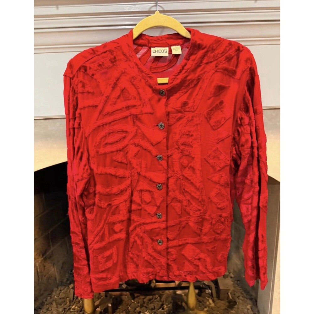 Chico’s Button Front Lightweight Blazer With Velvet Burnout Size Medium